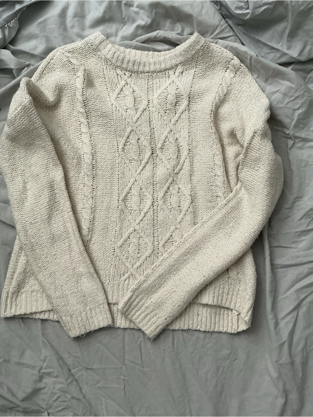 abercrombie kids Cream Cable Knit Crewneck Sweater